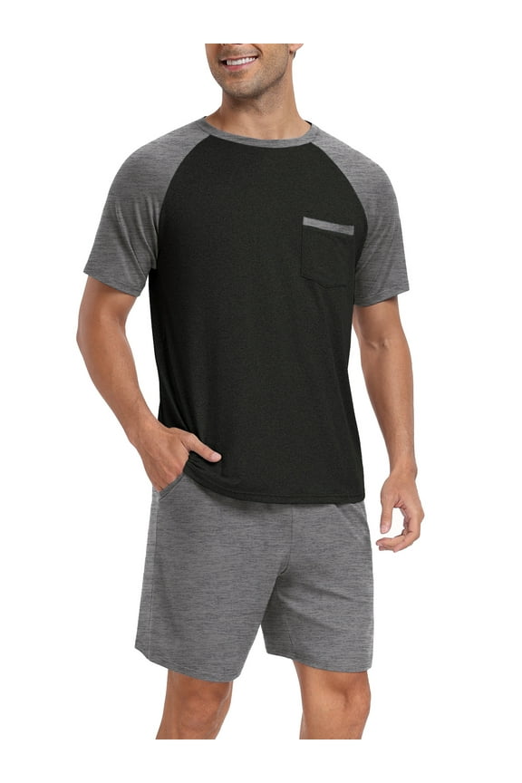 Men's Pajama Set Short sleeved Round Neck 2-piece Set Men's Shorts Casual Set Raglan Pajamas
