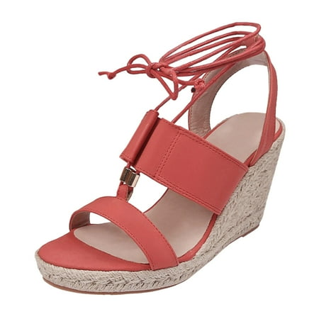 

SEMIMAY Sandalia Mujer Platform Sandals Women Comfortable Wedge Pumps Espadrilles Female Lace Up Summer High Heels