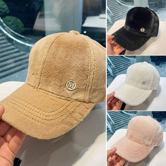 Eoperou Peaked Cap Adjustable Fleece Solid Color Plush Long Brim Warm Washable Hip-hop Style Baseball Hat for Daily Wear