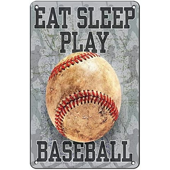 Eat Sleep Play Baseball Sign Vintage Sport Metal Tin Sign Wall Plaque for Man Cave Office Cafe Garage Bar Pub Tavern Club Bathroom Home Decor 12"x8"