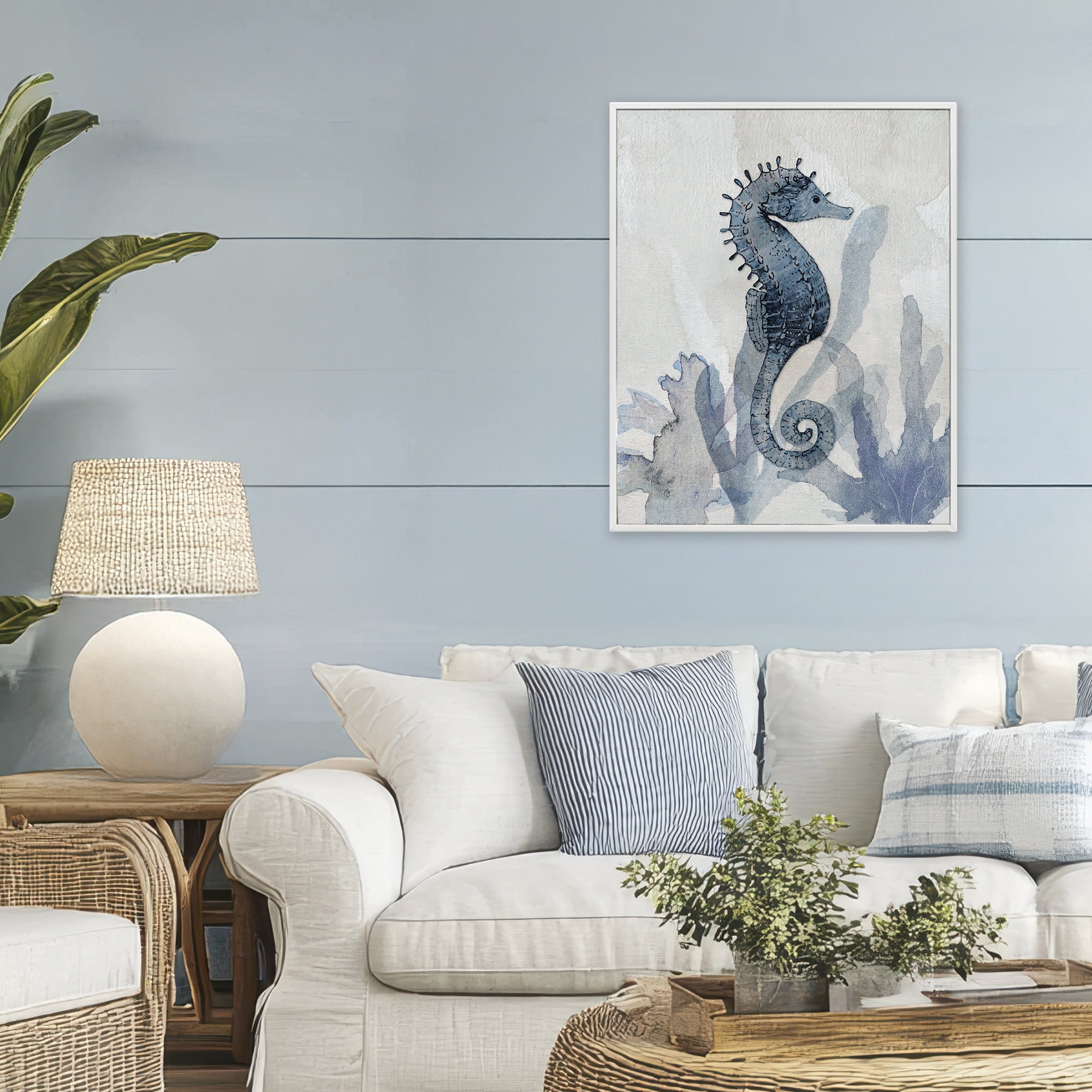 Stupell Industries Seahorse & Seaweed Impressions White Framed Giclee Art, design by Susan Jill