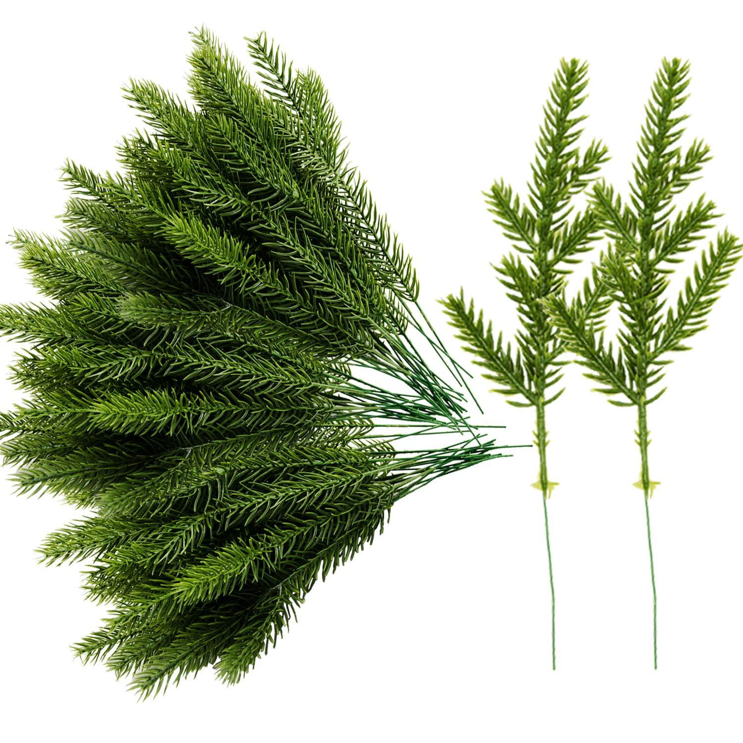 Moobom Artificial Pine Tree Branches 50-Pack Green Plants Pine Needles DIY Accessories for Garland Wreath Christmas Embellishing and Home Garden Decor