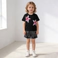 thumbnail image 6 of YMNXA Kids Girls Outfits Short Sleeve Round Neck Flower Print Top And Denim Shorts Comfortable Fashion Sets For Casual Daily Wear,Black,5-6 Years, 6 of 6
