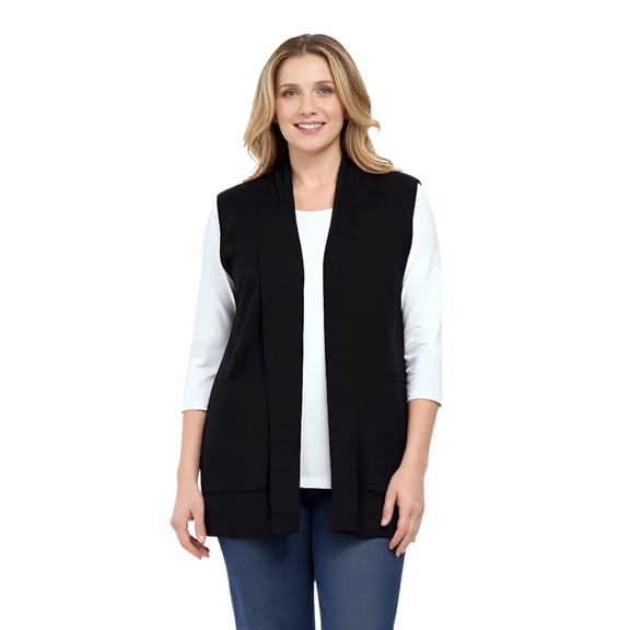 Turtle Bay New York Women's Long Sleeveless Open Front Soft Shawl Collar Vest