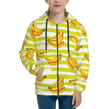 

Hoodies for Women Bananas On A Striped Long Sleeve Sweatshirt Drawstring Zip Up Hoodie with Pockets Teen Girl Clothes