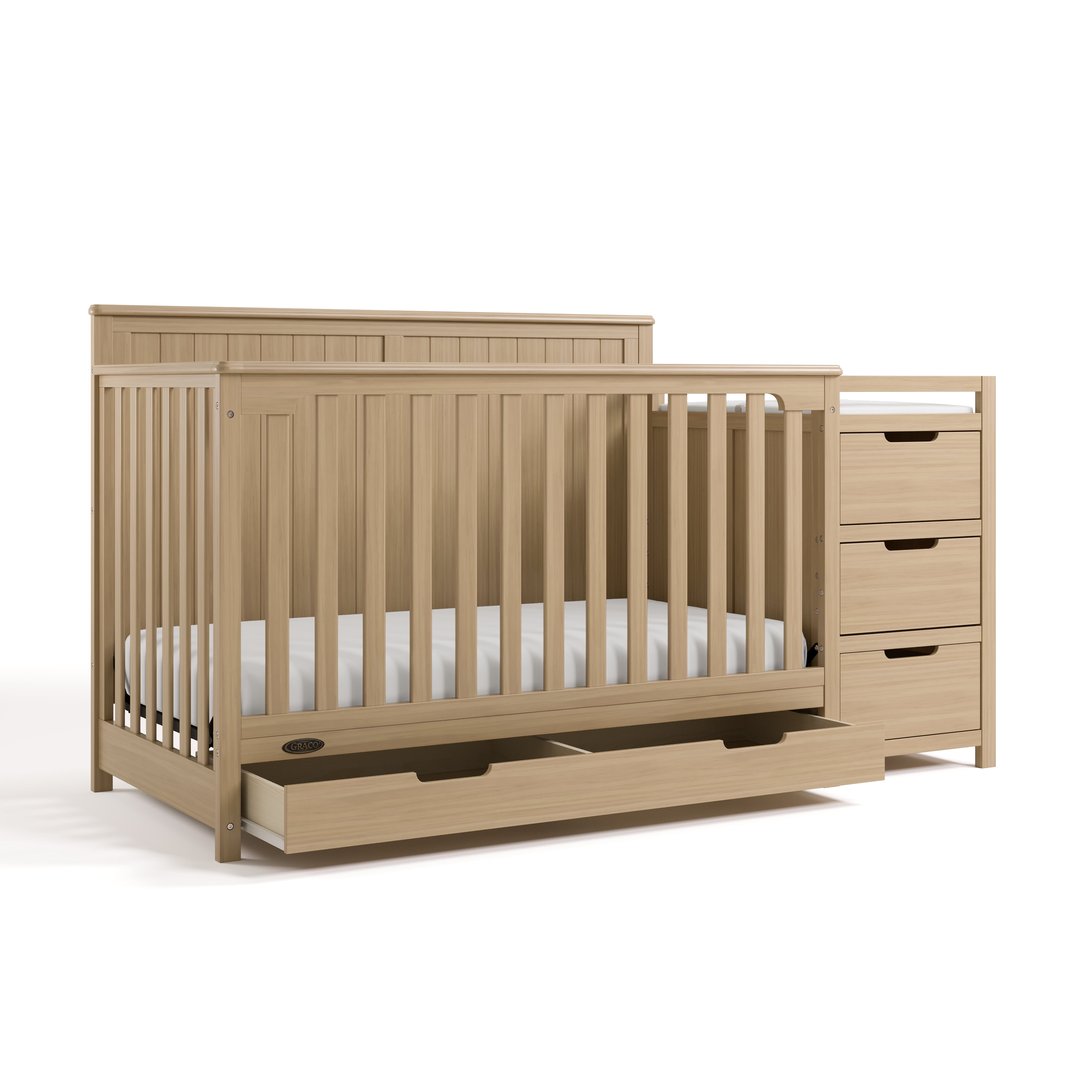 Graco Hadley 5-in-1 Convertible Baby Crib and Changer with Drawer, Driftwood