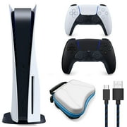 Sony PlayStation 5 Console (PS5 Disc Console) Disc Version with Midnight Black DualSense Controller, Controller Case, and Long Heavy Duty Braided Type C Cord