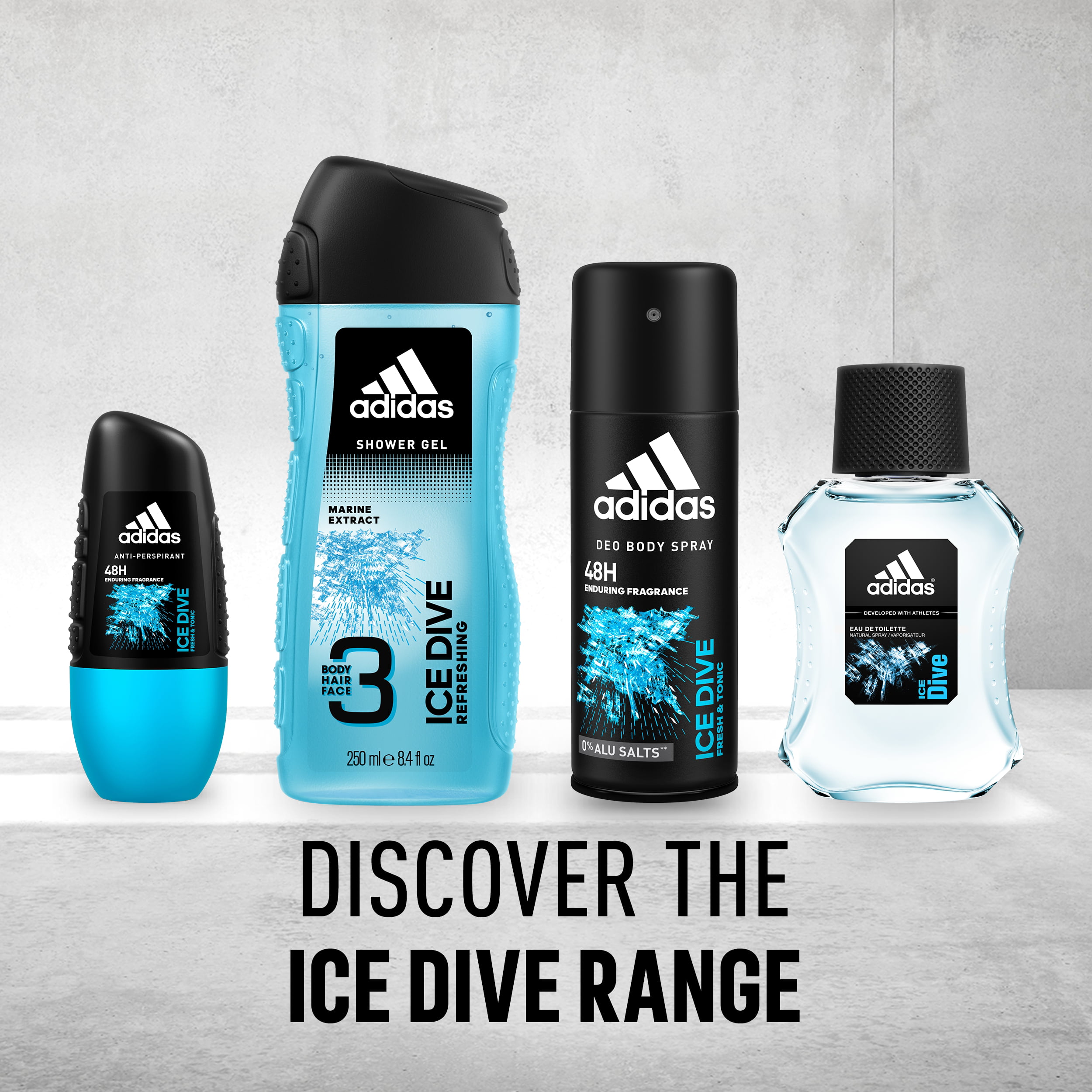 Stap Een effectief stel voor Adidas Ice Dive Toiletry Set: Body Wash 8.4 oz + Body Wash 8.4 oz +  Aftershave 3.4 oz + DNS 2.5 oz - Walmart.com