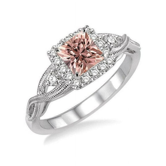 1.50 Carat Princess cut Morganite and Diamond Engagement Ring in 14k White Gold affordable morganite and diamond engagement ring