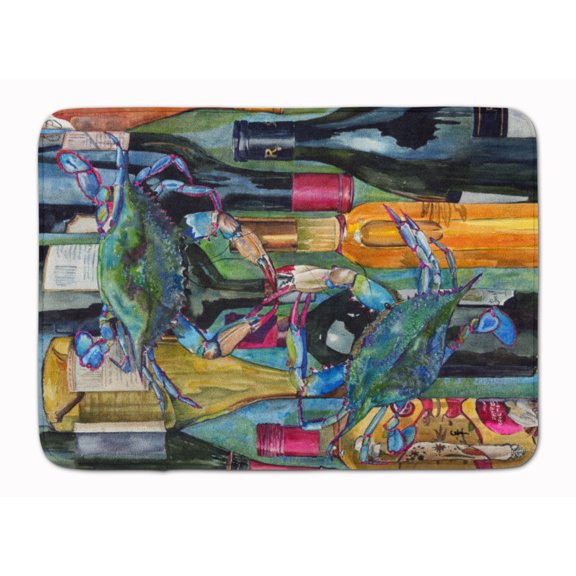 Blue Crabby Wine Bottles Machine Washable Memory Foam Mat