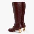 thumbnail image 3 of FSJ Women Stylish Chain High Heel Knee High Boots Rounded Closed Toe Side Zip Wide Calf Boots Fashion Casual Outing Shoes Size 8 Burgundy, 3 of 4