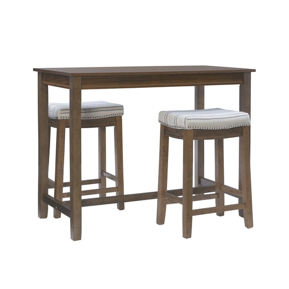 Linon Claridge 3-Piece Counter Height Tavern Set, Rustic Brown with Natural Linen Stripe