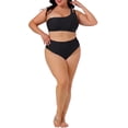 thumbnail image 3 of Agnes Orinda Women's Plus Size Two Piece Swimsuit One Shoulder High Waisted Bikini Keyhole Bathing Swimwear Set 1X Black, 3 of 6