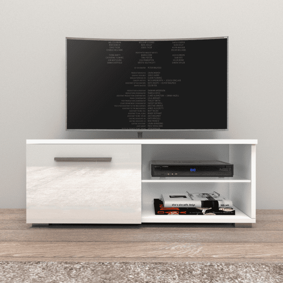 Moon TV Stand for TVs up to 50", Modern High Gloss 41" Entertainment Center, TV Media Console with Storage Cabinets and LED Lights