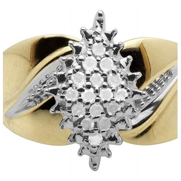 10K Yellow Gold Prong Real Diamond Cluster Designer Ring .18ct