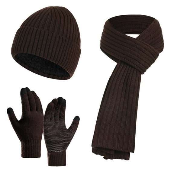UJNDER 3 Pcs Warm Wool Hat Scarf Gloves Set for Mens and Womens Autumn and Winter Wear Coffee
