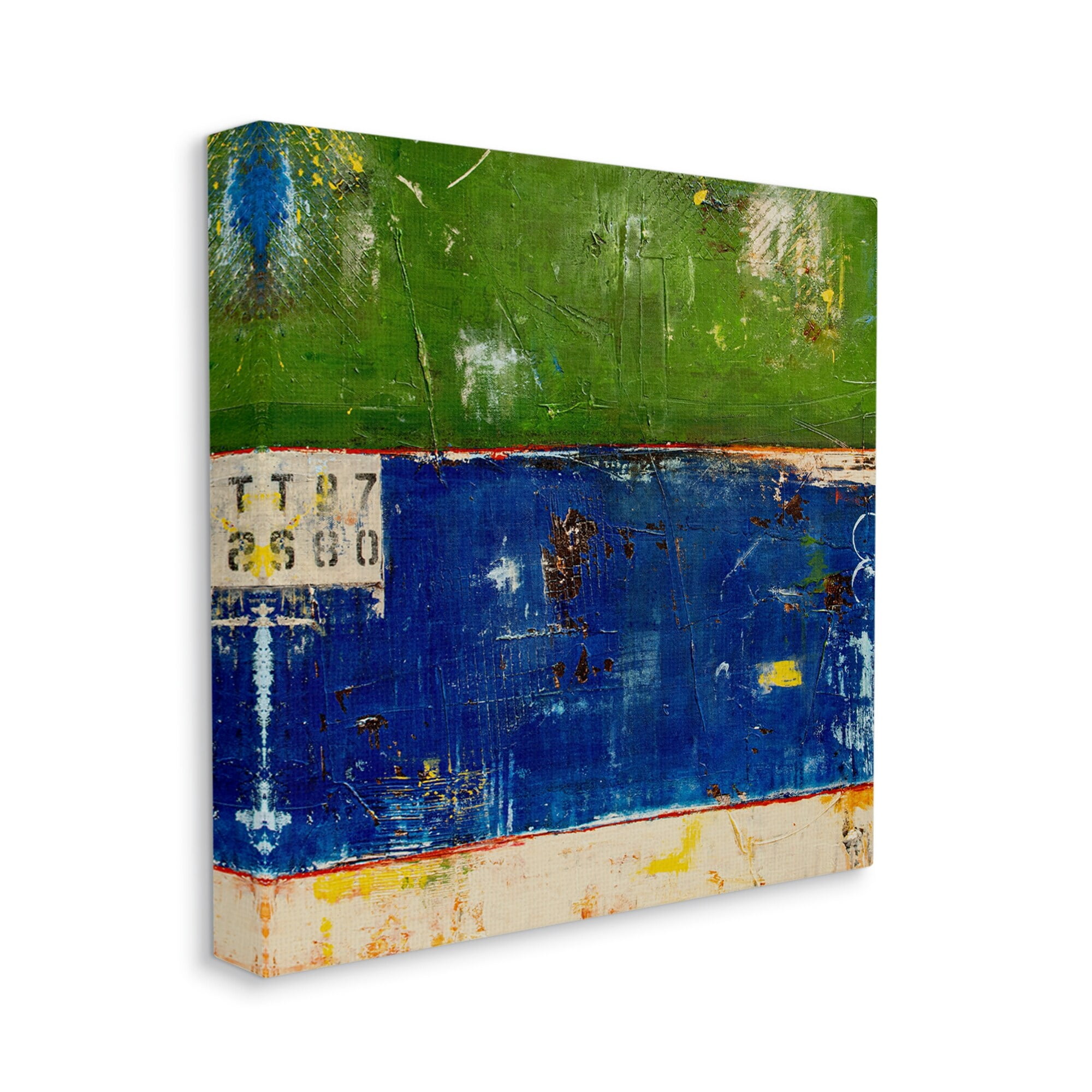 Stupell Industries Green Blue Striped Street Style Stencil Rustic Abstract Painting Gallery Wrapped Canvas Print Wall Art, Design by Erin Ashley