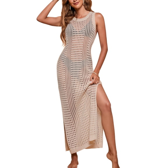 HOMBOM Womens Cover Ups Swimwear Coverups Sleeveless Side Split Summer Dresses for Ladies Vacation