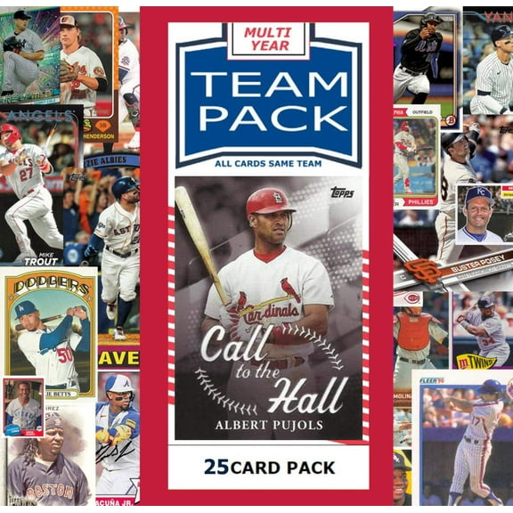 25 Card Multiyear Team Pack St Louis Cardinals 2024 2023 2025 Albert Pujols Topps Stadium Club Archives Chrome Heritage Bowman