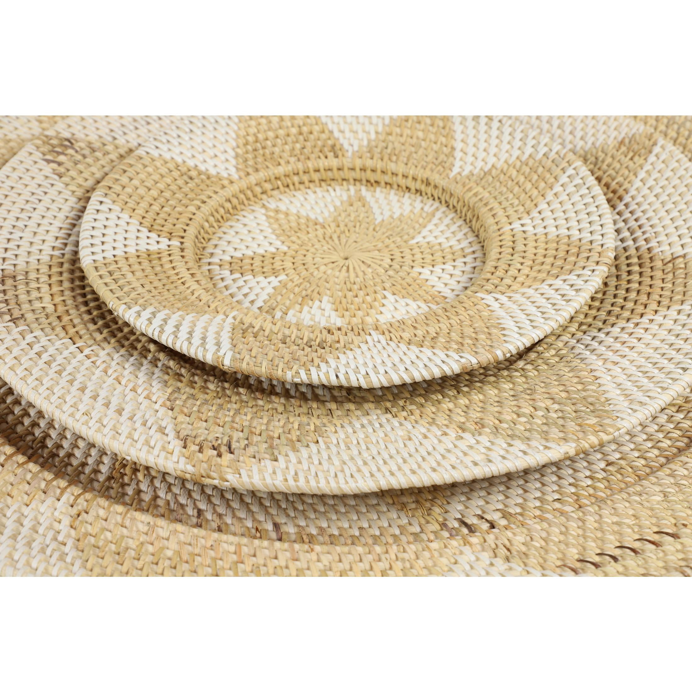 DecMode Light Brown Rattan Handmade Woven Floral Basket Plate Wall Decor (3 Count)