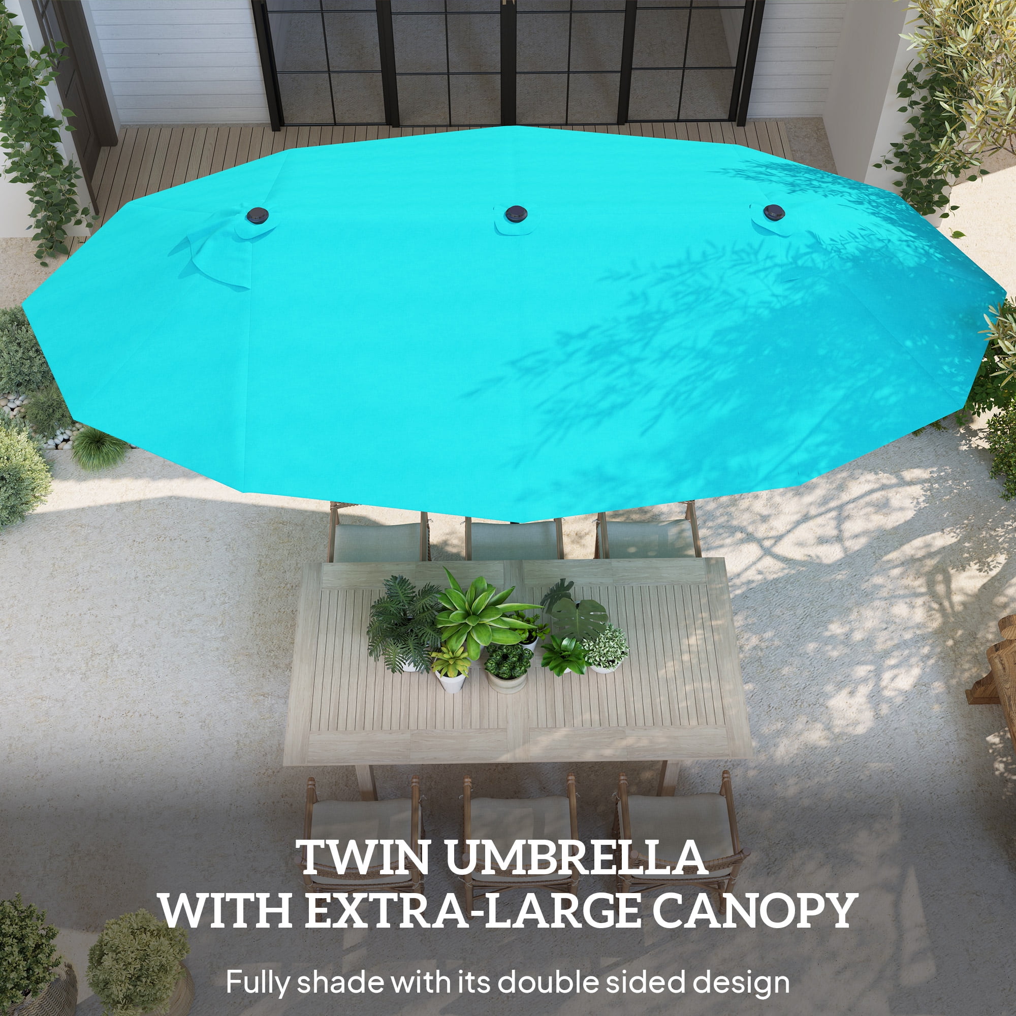 Outsunny Extra Large 15ft Patio Umbrella, Double-Sided Outdoor Umbrella with Crank Handle and Air Vents for Backyard, Deck, Pool, Market, Light Blue