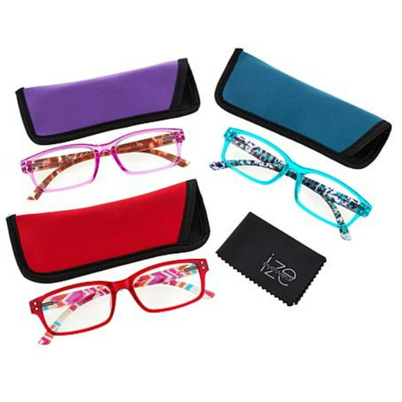 Ize 3-pack Blue Light Readers Reading Glasses ~Green/Pink/Purple Pop (+150)