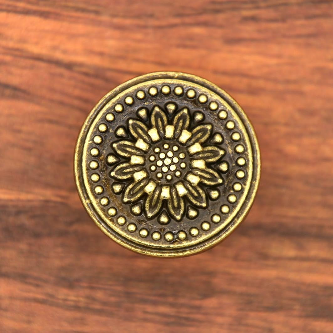 ABCISI 8 PCs Vintage Antique Brass Knobs Handles – Cabinet Knobs Pulls Handles with Distressed Antique Brass Finish - Diameter 1.2" (31 mm) & Height 1" (25 mm)