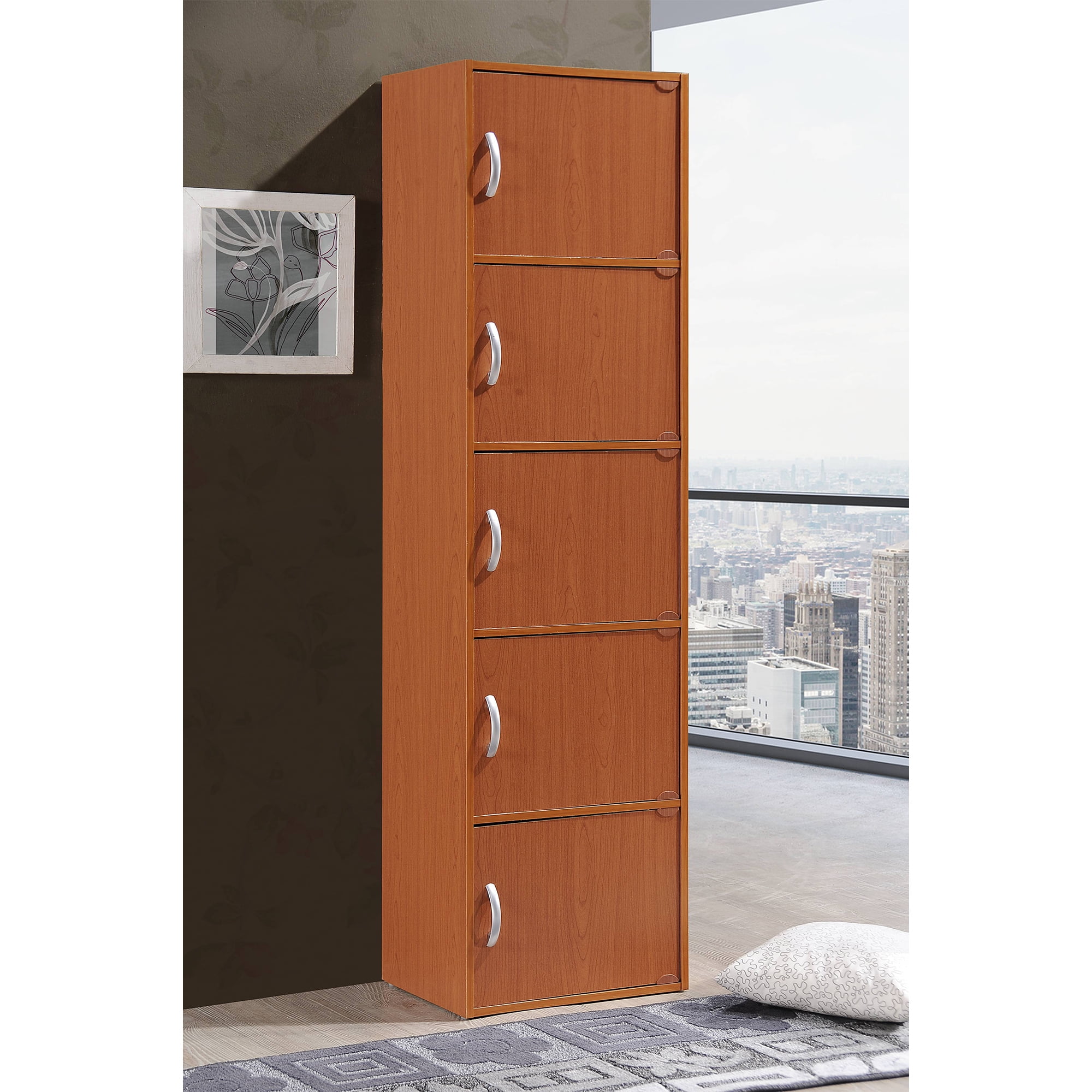 Hodedah Modern Home Decorative Versatile Design Bookcases, 11.8" x 15.90" x 59.10", Wood Red, 47 lb