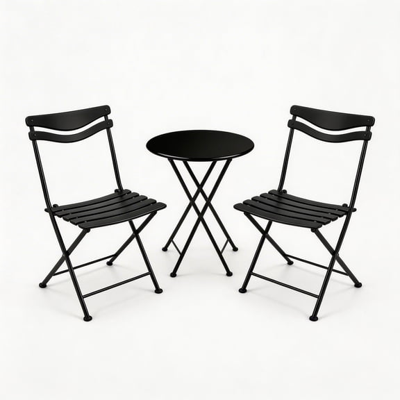 Arc-Back Metal 3-Piece Patio Bistro Set, 2 Chairs and Round Table for Outdoor Garden, Black