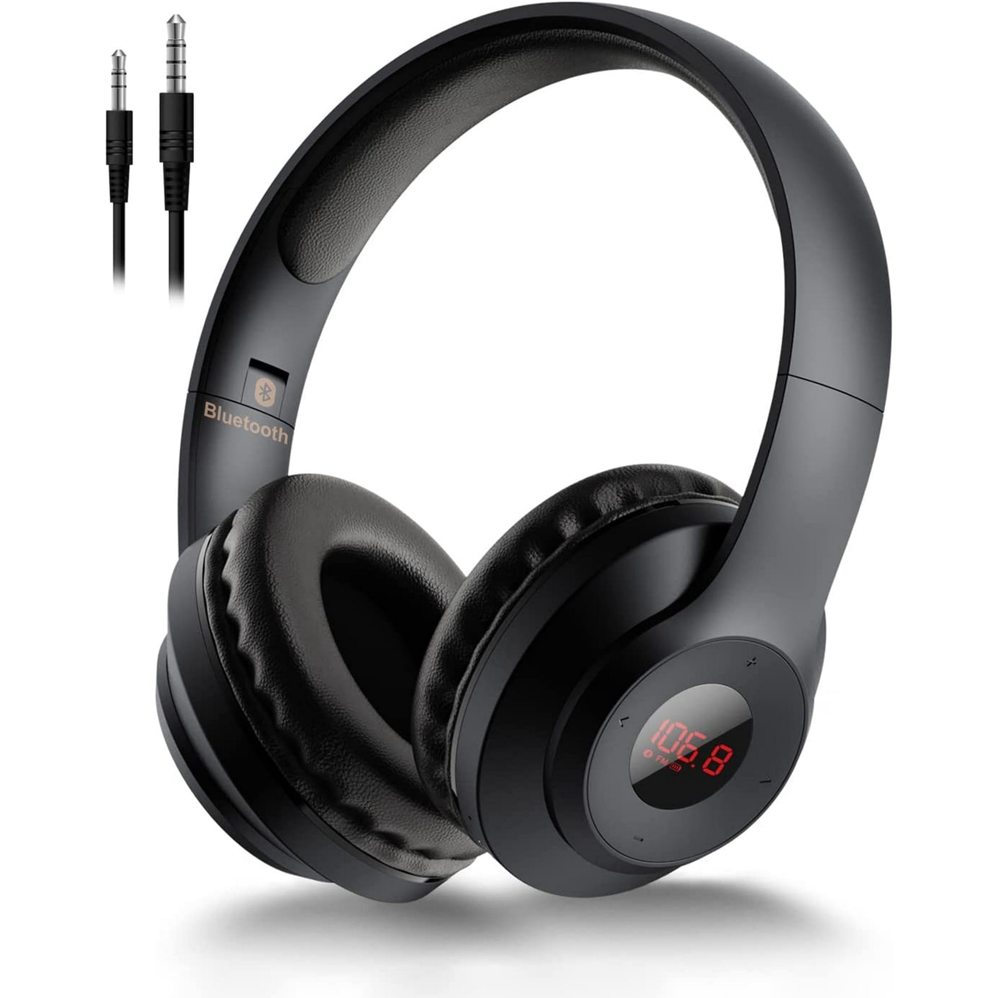 Wireless FM Radio Headphones with Bluetooth, Built-in Microphone, LED Display, Rechargeable & Portable Headphones, Soft Ear Muffs, FM Headset Radio Receiver for Meeting, Works, Hiking, Jogging