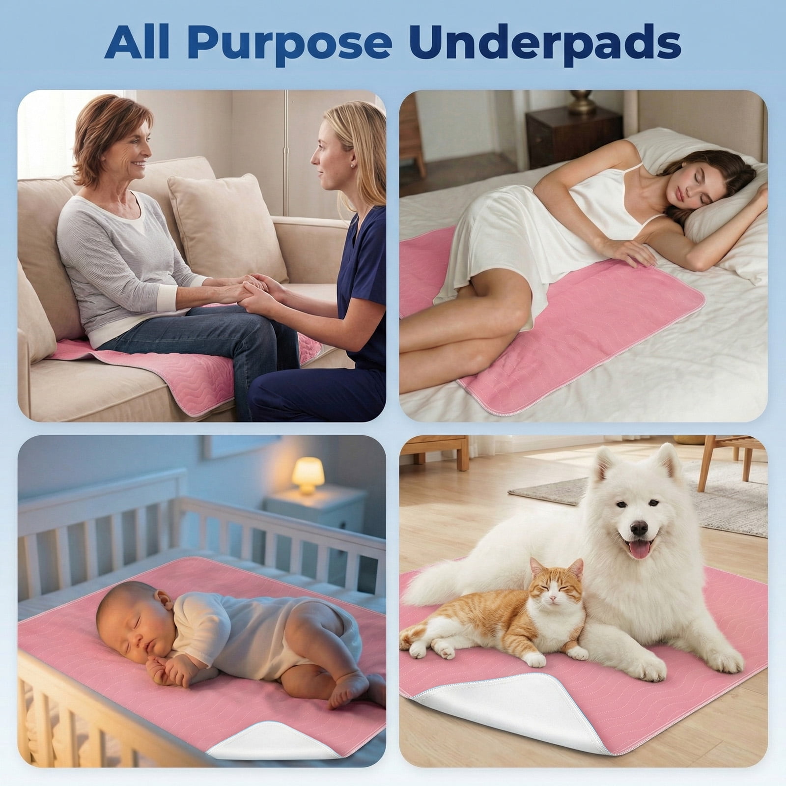 4pack 36” x 36” Extra Heavy Absorbency Washable Underpads, Waterproof Quick Drying Nursing Pads Incontinence Bed Pads, Reusable Washable Pee Pads for Dogs, Diaper Changing & Adults(Pink)