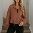 thumbnail image 6 of Cropped Jackets for Women Textured Zip Up Jacket Fashion Fall Tops with Pockets Casual Solid Lapel Long Sleeve Zipper Cardigan Outwears, 6 of 7