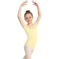 thumbnail image 3 of Yeaiivve Girls Short Sleeve Ballet Leotards Ruffle Crew Neck Dance Gymnastics Cute Little Dancers Bodysuit for Performances Yellow 7-8 Years, 3 of 6