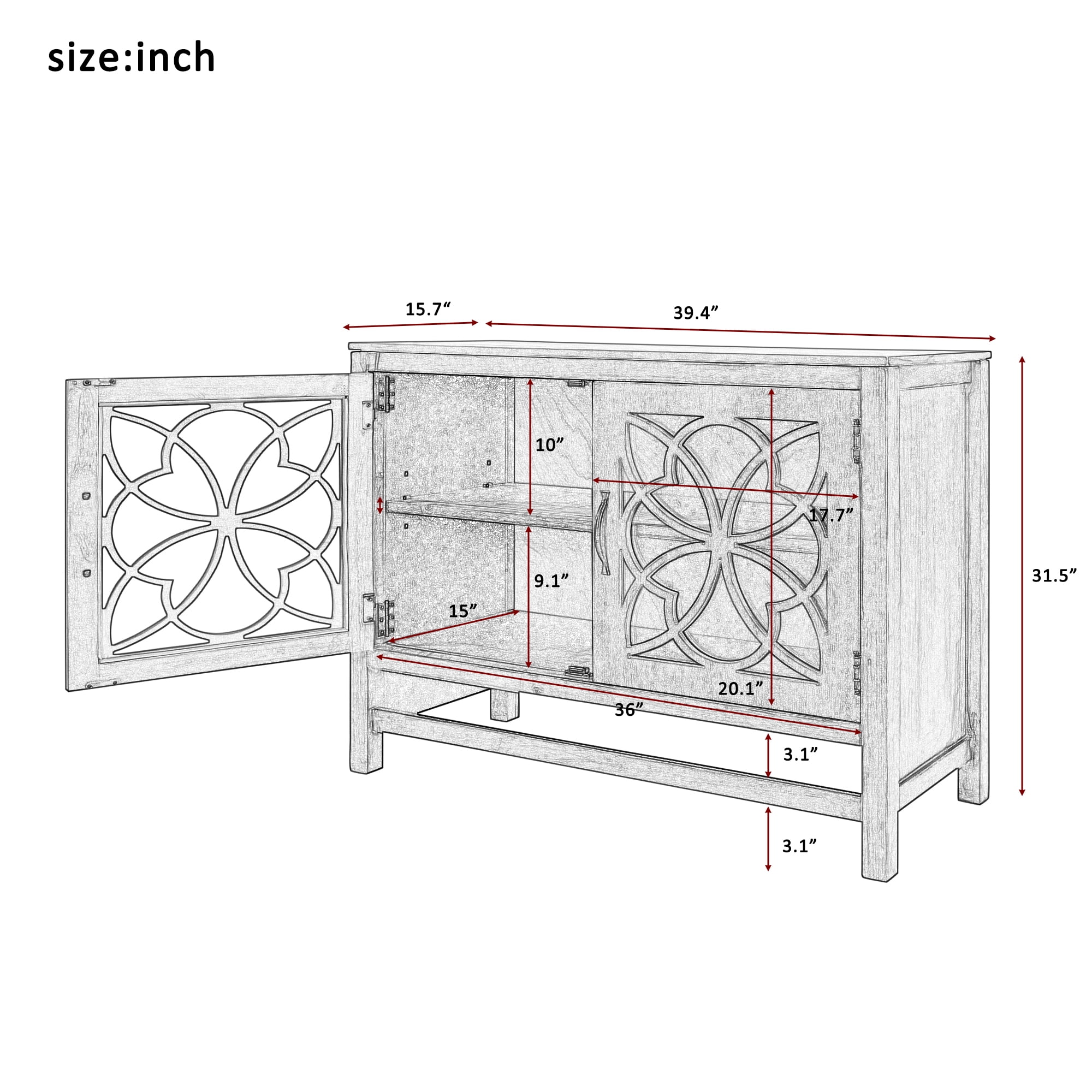 Aukfa Wood Sideboard Buffet Cabinet with Doors and Adjustable Shelf, Cream White