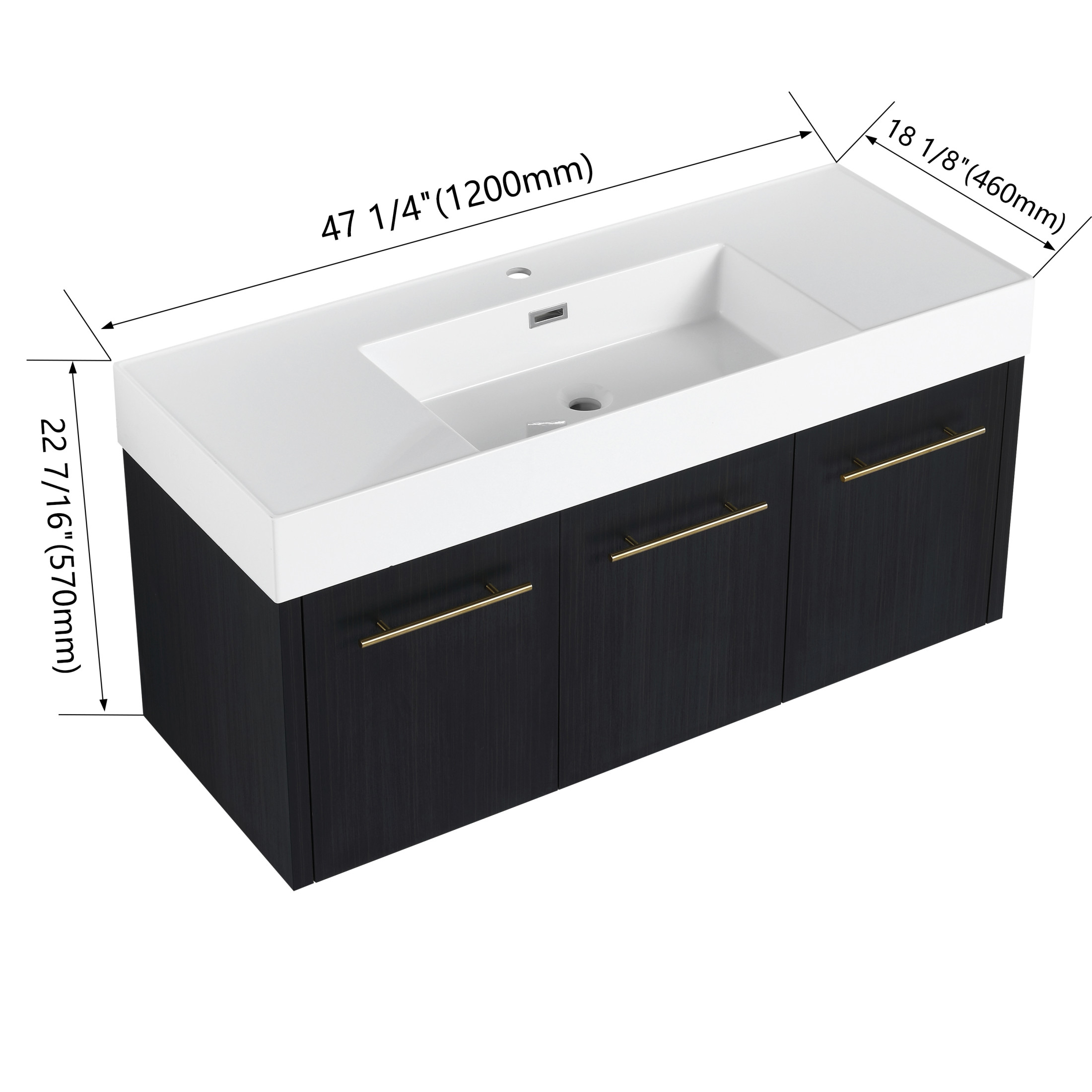 Noble House 48" Floating Wall-Mounted Bathroom Vanity with Thick-Edge Resin Sink, Soft-Close Doors, Black Chestnut