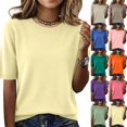 thumbnail image 2 of Short Sleeve Sweater for Women Business Casual Lightweight Cable Knit Tops Trendy Summer Crew Neck Pullover Yellow 2XL, 2 of 8