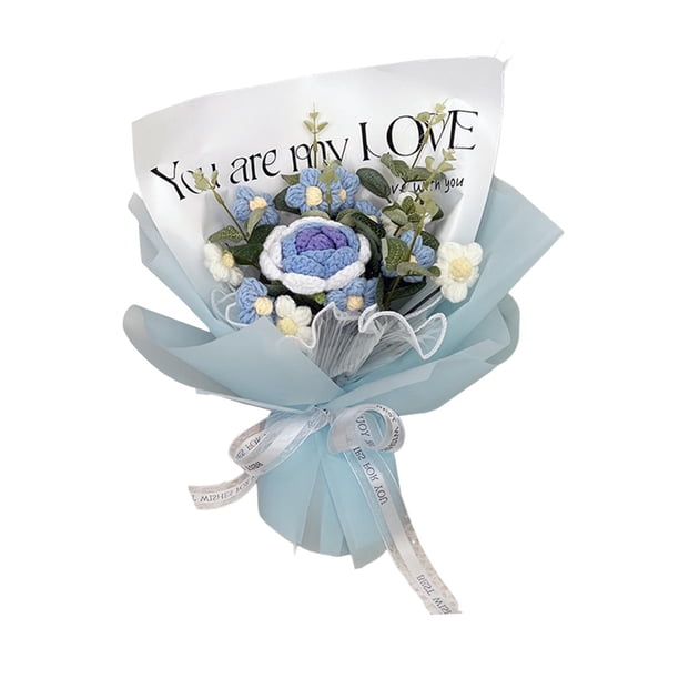 Ramo de flores de punto, regalo para el día de la madre, flores de ganchillo decorativas terminadas para Azul
