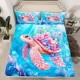 thumbnail image 2 of Homewish Pink Sea Turtle Full Size Sheets for Kid, Dreamy Groovy Flower Bed Sheets, Blue Ocean Theme Sheet Sets, Luxury Bedroom Decor, 4 Pieces, 2 of 7
