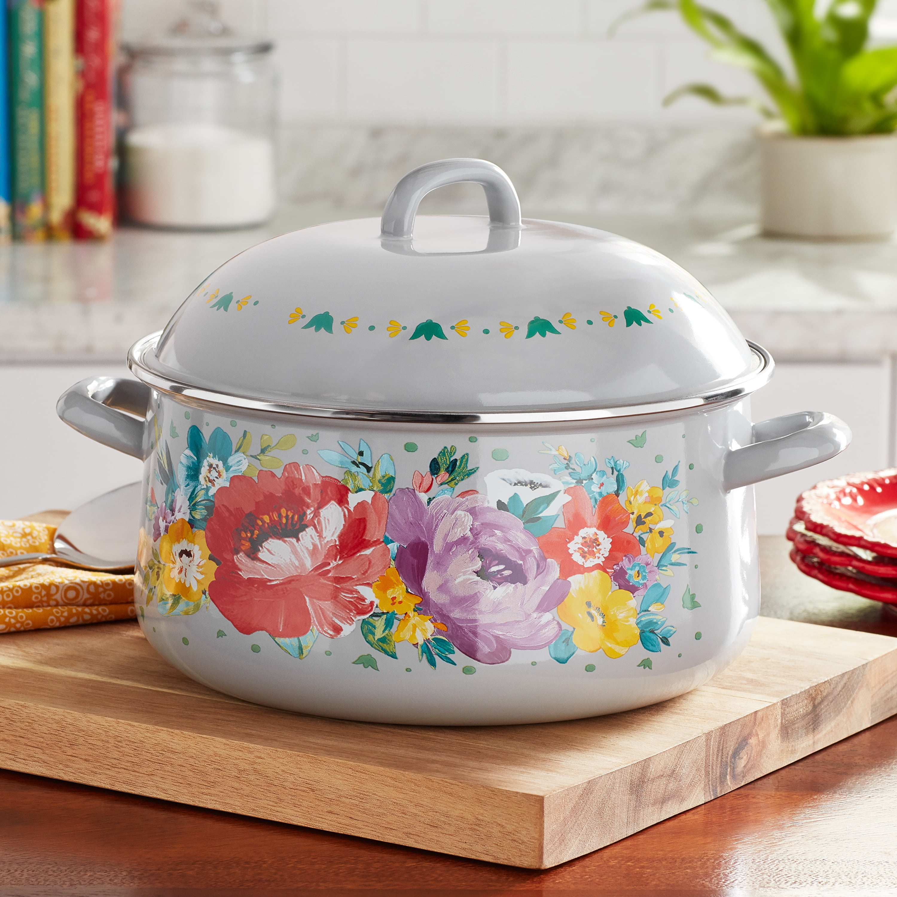 The Pioneer Woman Breezy Blossom Enamel on Steel Dutch Oven with Lid 🌸  Capacity: 4 Quart / 3.78 L Made of Enameled Steel Hand Wash…