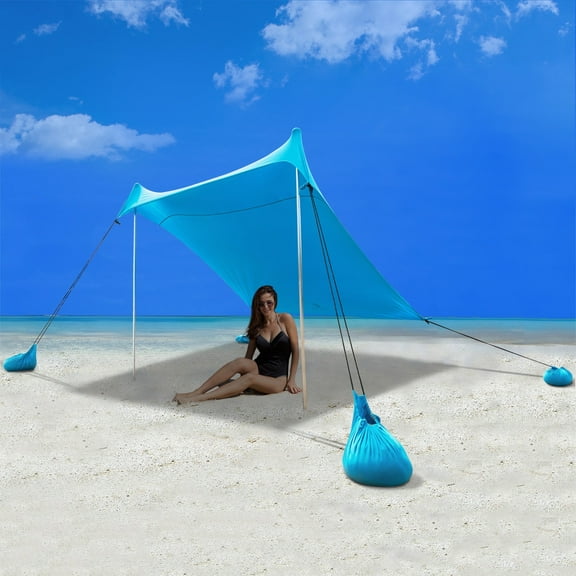 Sophia & William 7.6'x7.2' Sunshade Beach Tent UPF 50 Sun Shelter Portable Canopy Beach Tent for 3-4 Person, Blue