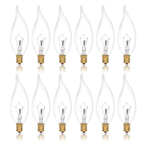 Simba Lighting Candelabra Flame Tip Clear CA10 40W E12 Base Light Bulbs 120V Warm White 2700K, 12 Pack
