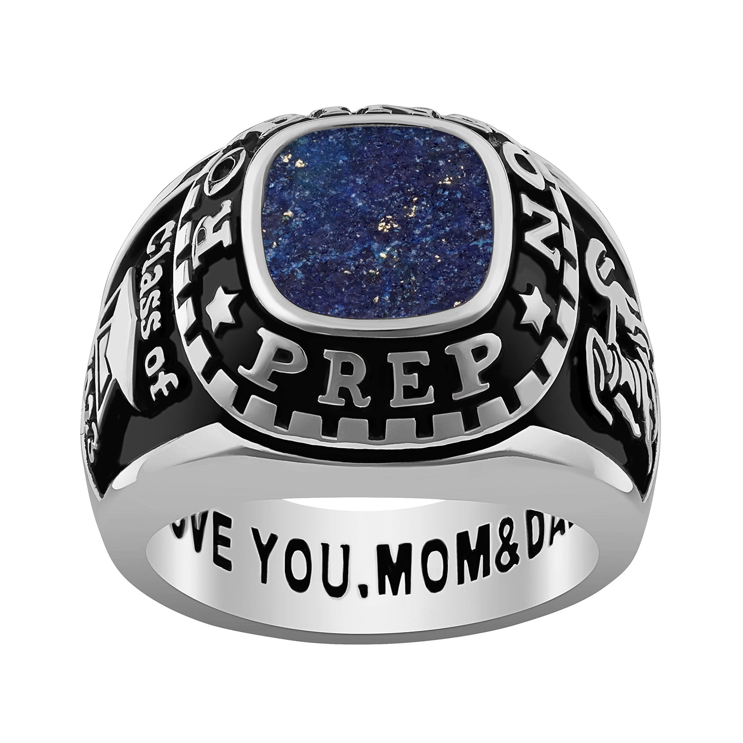 Order Now for 2025 Graduation, Freestyle Women's Class Ring - Onyx, Carnelian, Lapis, Mother of Pearl Genuine Stone, Personalized, High School or College Graduation