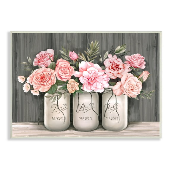 Stupell Industries Blossoming Pink Rose Bouquets Rustic Country Jars, 13 x 19, Designed by Ziwei Li