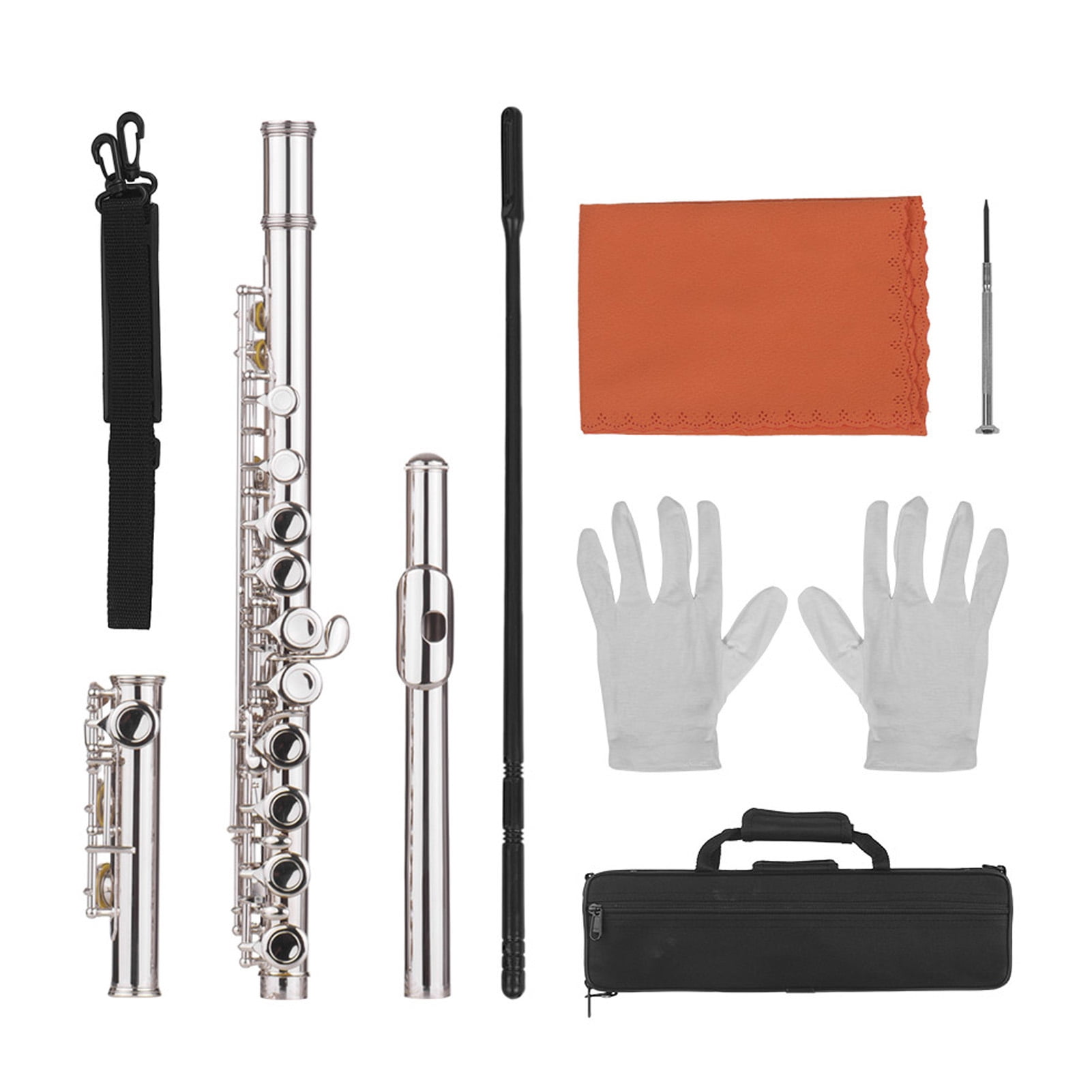Geevorks Flute,16 Flute C Woodwind With Cloth With Cloth Rod Flutes Cupronickel Woodwind Cloth Rod Screwdriver Cupronickel Woodwind With Flute C Key Fesjoy