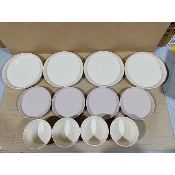 Carote 12-Piece Ceramic Dinnerware Set, Plates and Bowls Dish Sets Service for 4, Durable Kitchen Dining Dish Set