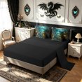 thumbnail image 4 of meiyoeat Moon Library Dragon Full Size Bedding Sets for Men Boys, Mystic Woodland Animal Full Size Bed in a Bag, Green, Black Reversible, 7pcs, 4 of 5