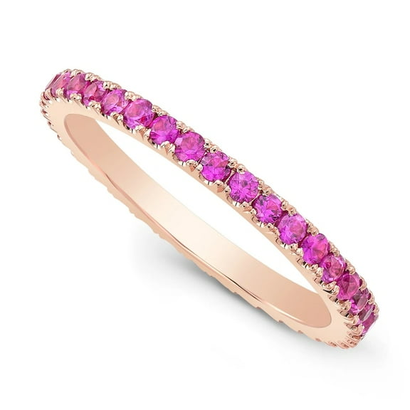 18K Gold Plated Pink Sapphire Ring, Natural Pink Sapphire Band, Full Eternity Wedding Band, Sapphire Ring, September Birthstone