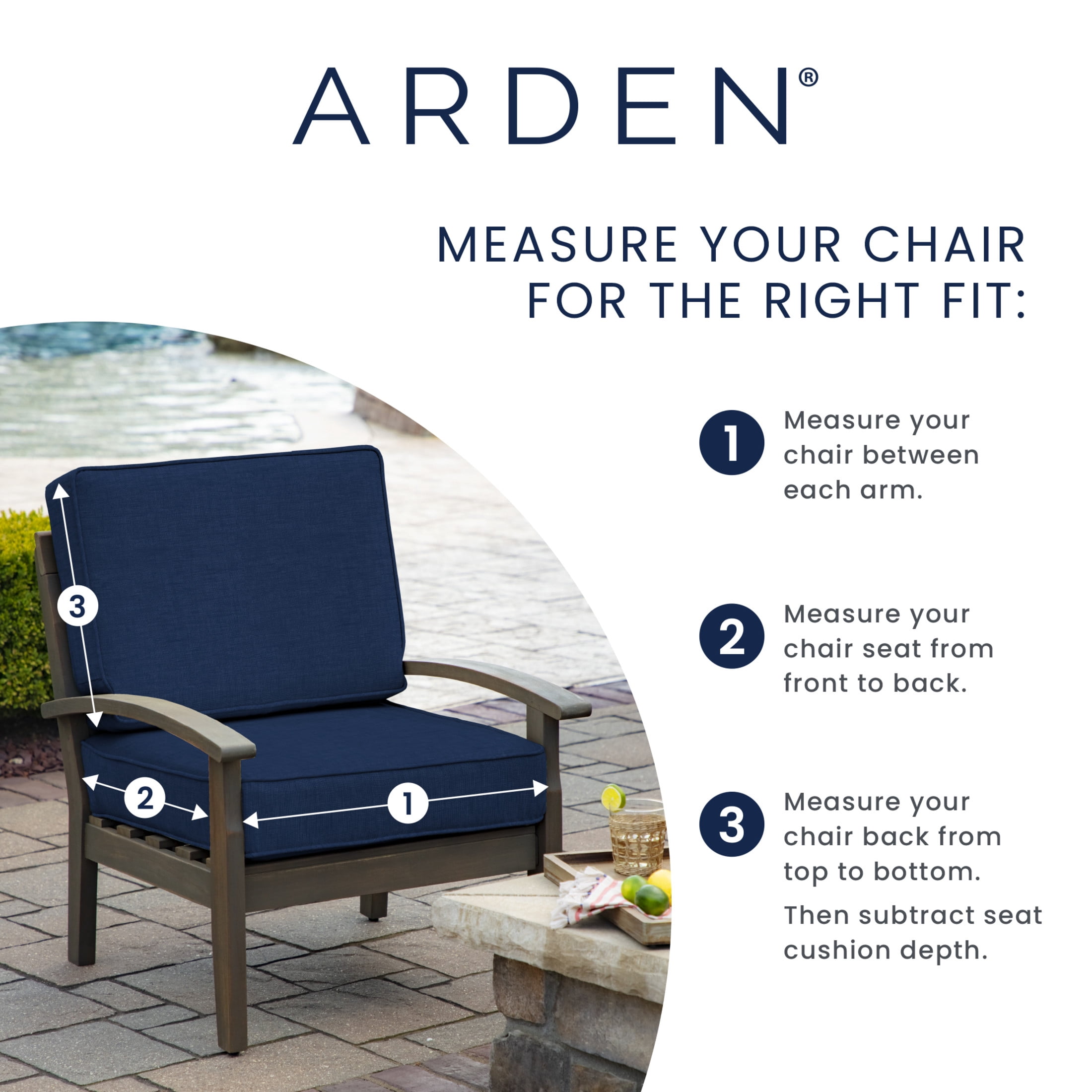 ARDEN 2-Pack Outdoor Patio Dining Chair Cushion, 20x44, Rain-Proof Seat Pad, Fade-Resistant Outdoor Cushion Black Demi Tile