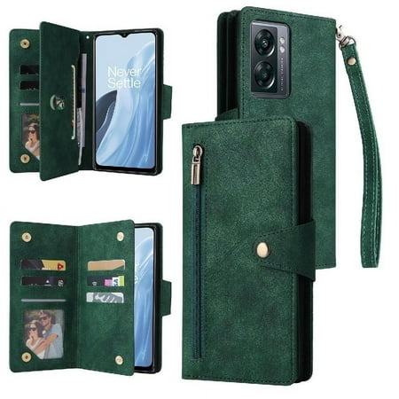 

Case for OnePlus Nord N300 Magnetic Leather Card Holder Zipper Wallet Cover With Hand Strap