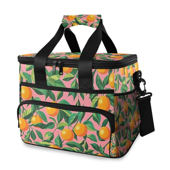 FORMRS Insulated Cooler Bag 24 Cans Capacity Soft Leakproof Lunch Box with Side Pockets, Pink Oranges